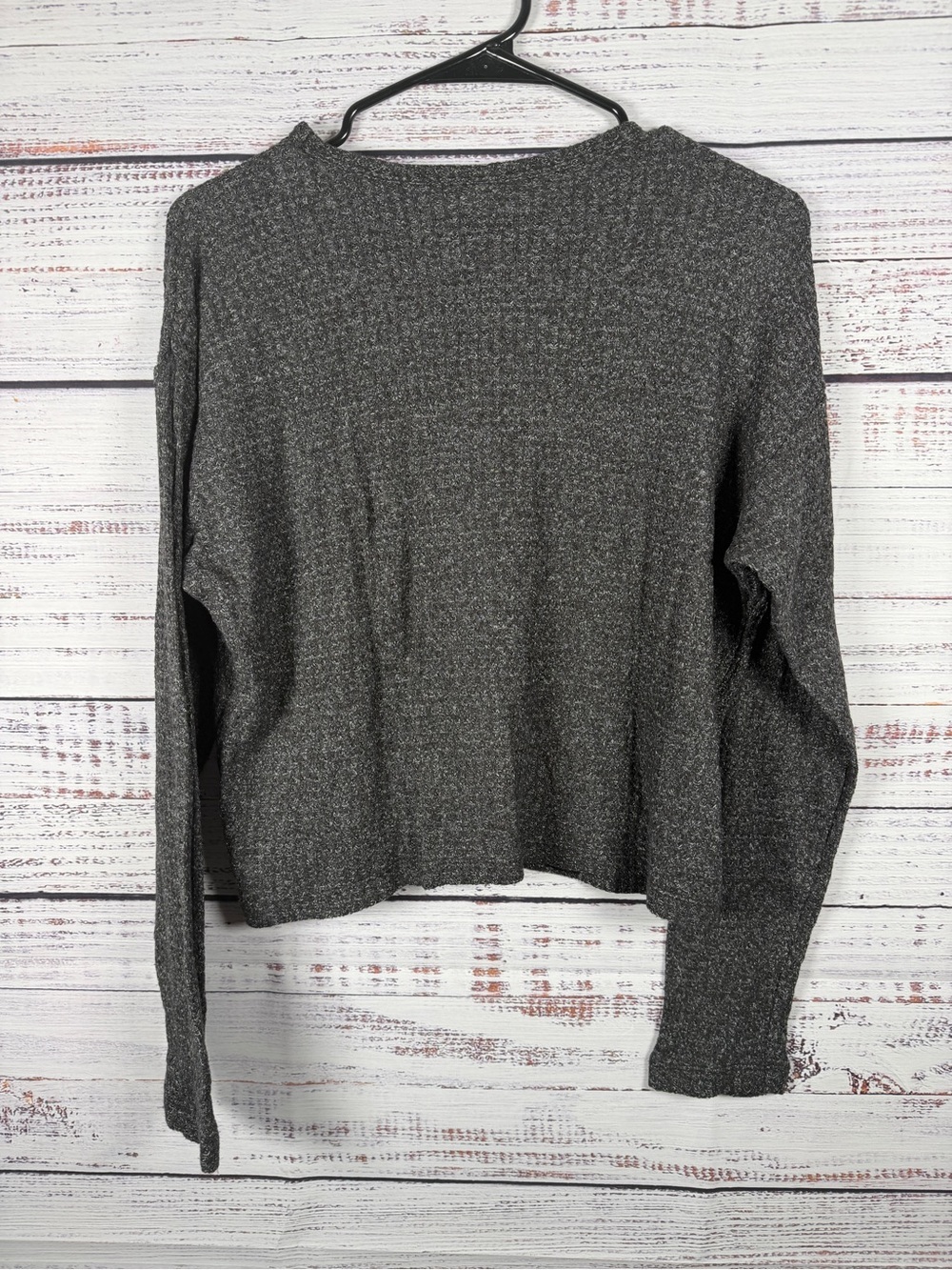 Old Navy Cropped Waffle Knit Long Sleeve Top Gray Size Small - Picture 2 of 6